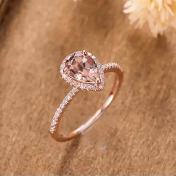 SOLD Stunning Rose Gold Pear Halo Ring - Picture 2 of 7
